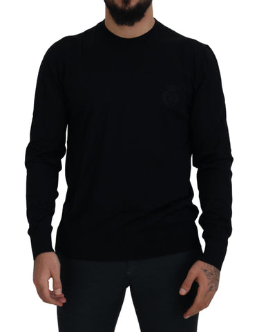 Black Virgin Wool Crewneck Pullover Sweater